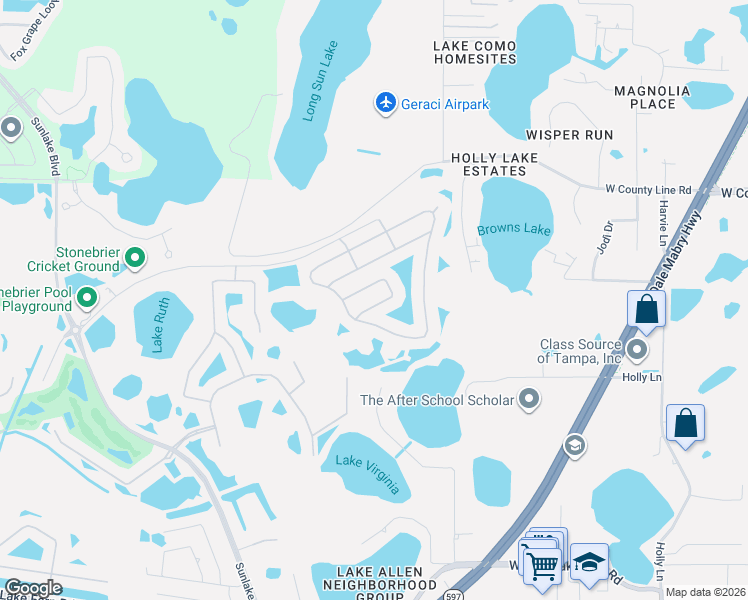 map of restaurants, bars, coffee shops, grocery stores, and more near 2814 Maple Brook Loop in Lutz