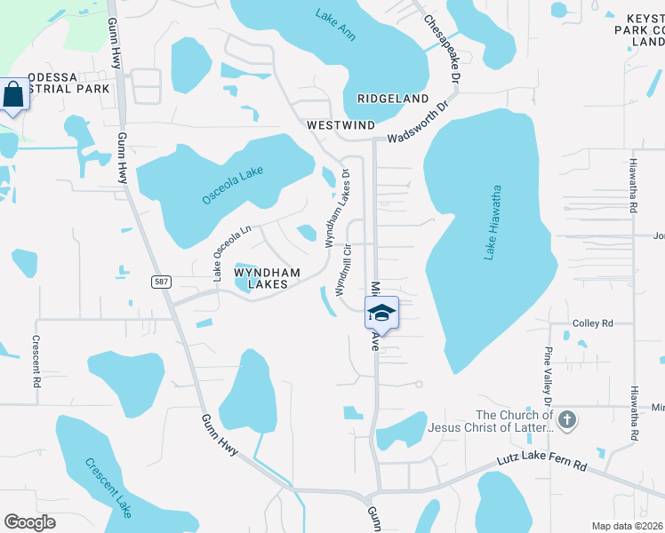 map of restaurants, bars, coffee shops, grocery stores, and more near 19503 Wyndmill Circle in Odessa