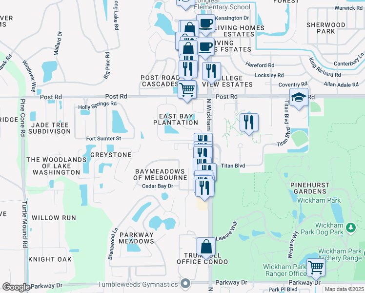 map of restaurants, bars, coffee shops, grocery stores, and more near 3863 Saint Armens Circle in Melbourne