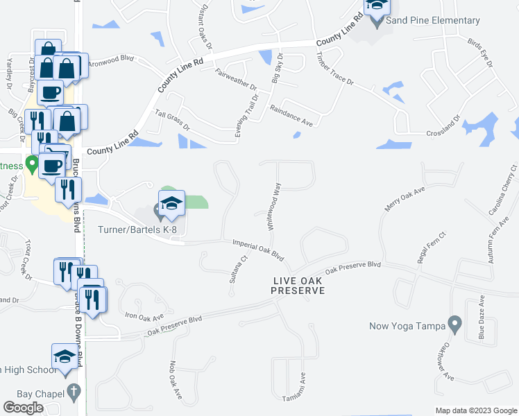 map of restaurants, bars, coffee shops, grocery stores, and more near 9310 Logwood Court in Tampa