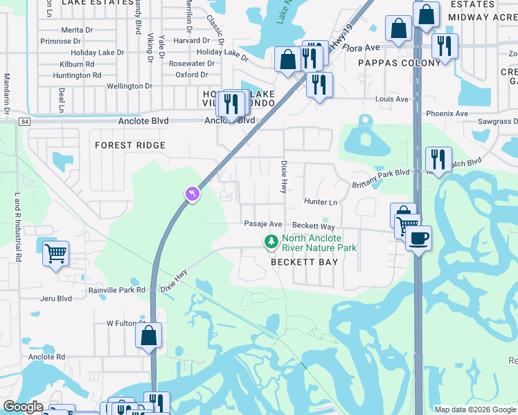 map of restaurants, bars, coffee shops, grocery stores, and more near 1682 Wilmar Avenue in Tarpon Springs