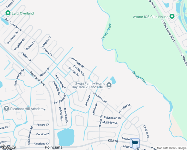 map of restaurants, bars, coffee shops, grocery stores, and more near 808 Del Prado Drive in Kissimmee