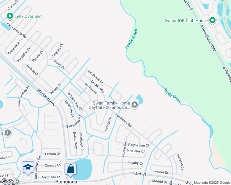 map of restaurants, bars, coffee shops, grocery stores, and more near 808 Del Prado Drive in Kissimmee