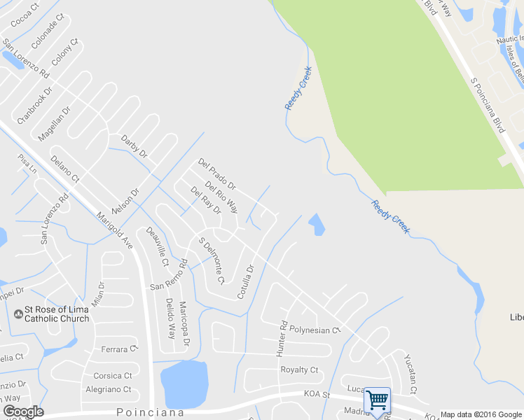 map of restaurants, bars, coffee shops, grocery stores, and more near 805 Del Prado Drive in Kissimmee