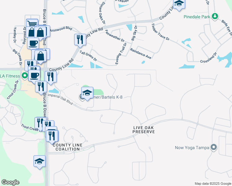 map of restaurants, bars, coffee shops, grocery stores, and more near 20631 Great Laurel Avenue in Tampa