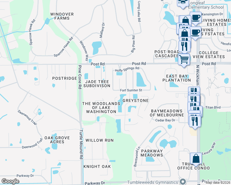map of restaurants, bars, coffee shops, grocery stores, and more near 3485 Fort Sumter Street in Melbourne