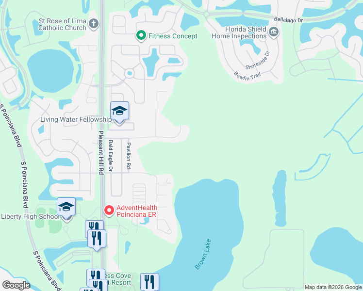 map of restaurants, bars, coffee shops, grocery stores, and more near 3402 Hawkin Drive in Kissimmee
