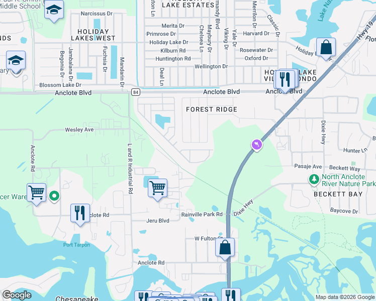 map of restaurants, bars, coffee shops, grocery stores, and more near 474 Cary Lane in Tarpon Springs