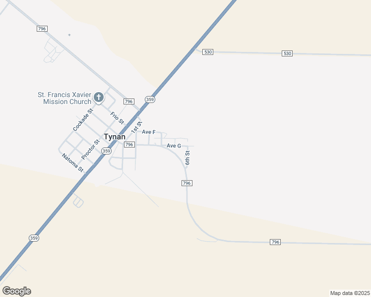 map of restaurants, bars, coffee shops, grocery stores, and more near 530 Avenue G in Tynan