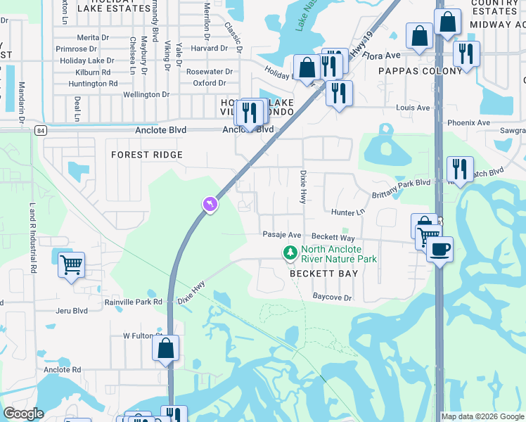 map of restaurants, bars, coffee shops, grocery stores, and more near 1682 Wilmar Avenue in Tarpon Springs
