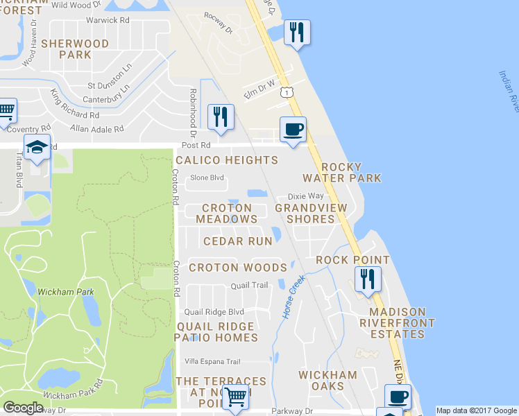 map of restaurants, bars, coffee shops, grocery stores, and more near 1809 Woodberry Circle in Melbourne