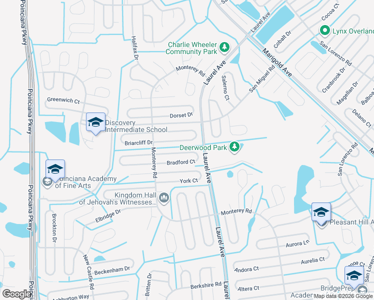 map of restaurants, bars, coffee shops, grocery stores, and more near 48 Bradford Court in Kissimmee