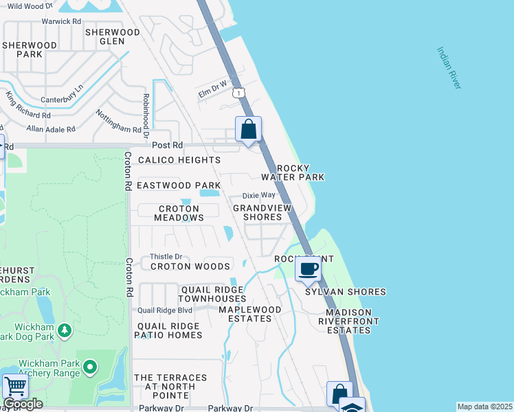 map of restaurants, bars, coffee shops, grocery stores, and more near 1636 Grandview Way in Melbourne