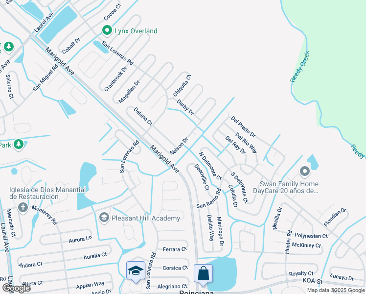 map of restaurants, bars, coffee shops, grocery stores, and more near 844 Nelson Drive in Kissimmee