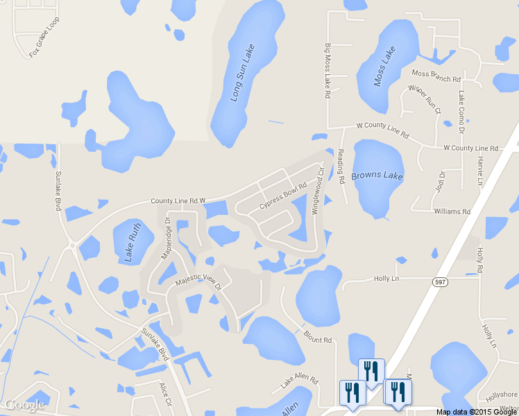 map of restaurants, bars, coffee shops, grocery stores, and more near 2908 Cypress Bowl Rd in Lutz