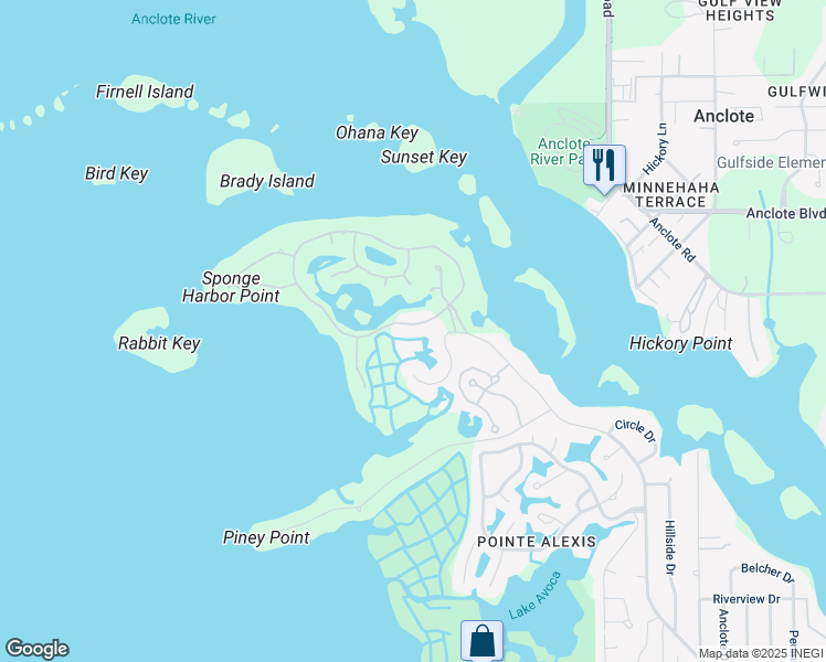 map of restaurants, bars, coffee shops, grocery stores, and more near 2101 North Pointe Alexis Drive in Tarpon Springs