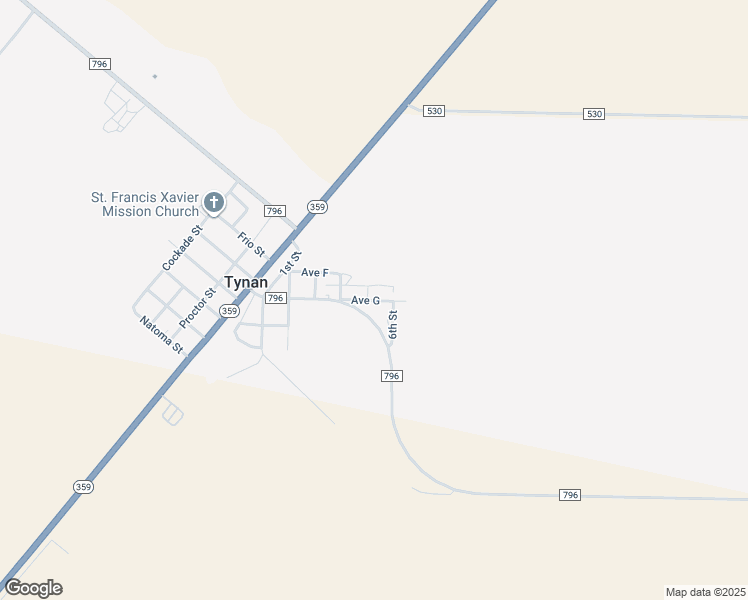 map of restaurants, bars, coffee shops, grocery stores, and more near 530 Avenue G in Tynan