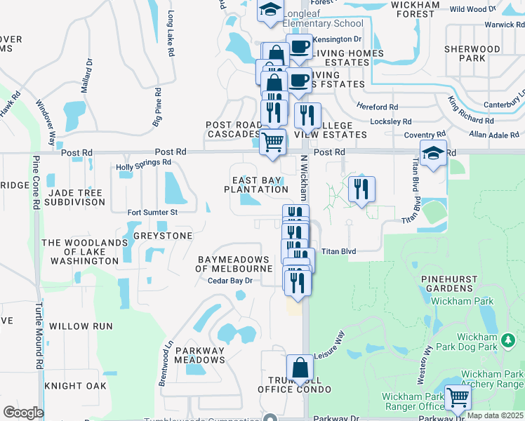 map of restaurants, bars, coffee shops, grocery stores, and more near 3863 Saint Armens Circle in Melbourne