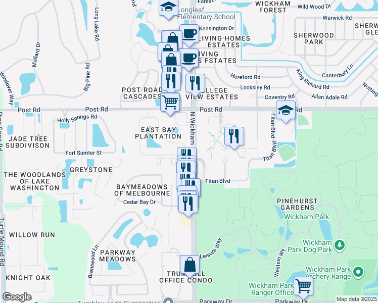 map of restaurants, bars, coffee shops, grocery stores, and more near 3904 Saint Armens Circle in Melbourne