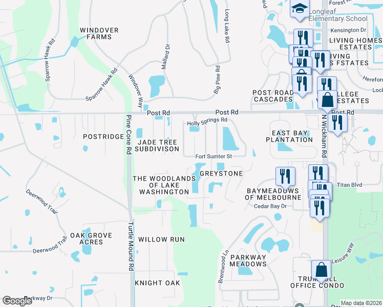map of restaurants, bars, coffee shops, grocery stores, and more near 3485 Fort Sumter Street in Melbourne