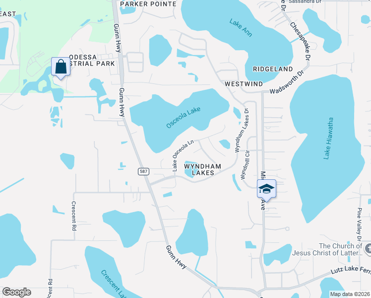 map of restaurants, bars, coffee shops, grocery stores, and more near 19623 Lake Osceola Lane in Odessa