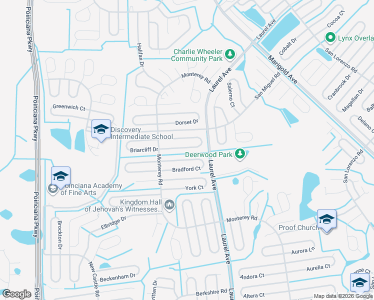 map of restaurants, bars, coffee shops, grocery stores, and more near 48 Bradford Court in Kissimmee
