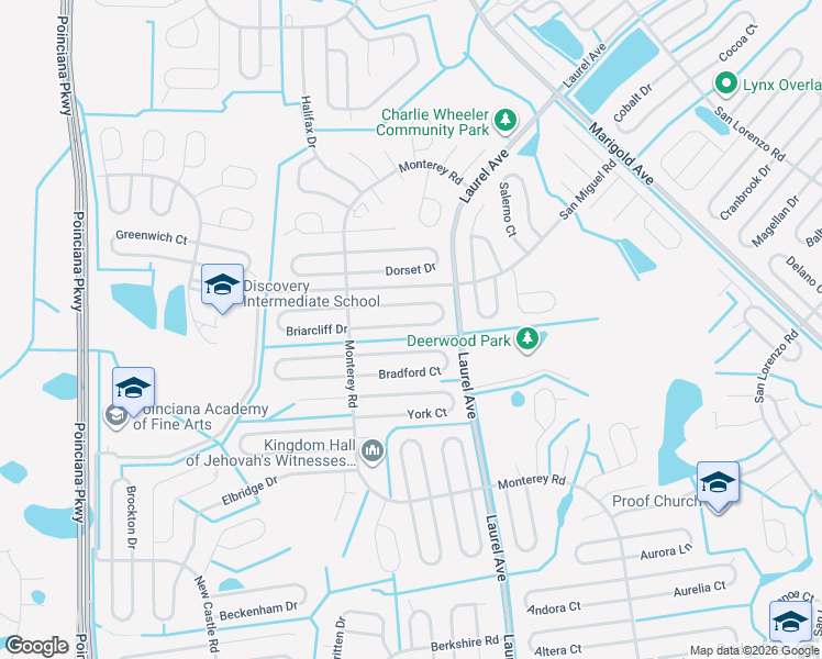 map of restaurants, bars, coffee shops, grocery stores, and more near 48 Bradford Court in Kissimmee