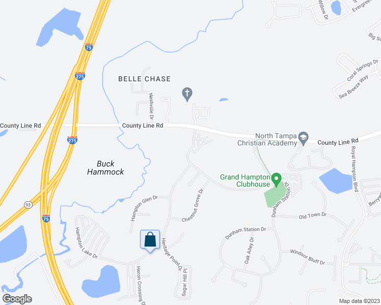 map of restaurants, bars, coffee shops, grocery stores, and more near 20501 Grand Vista Lane in Tampa