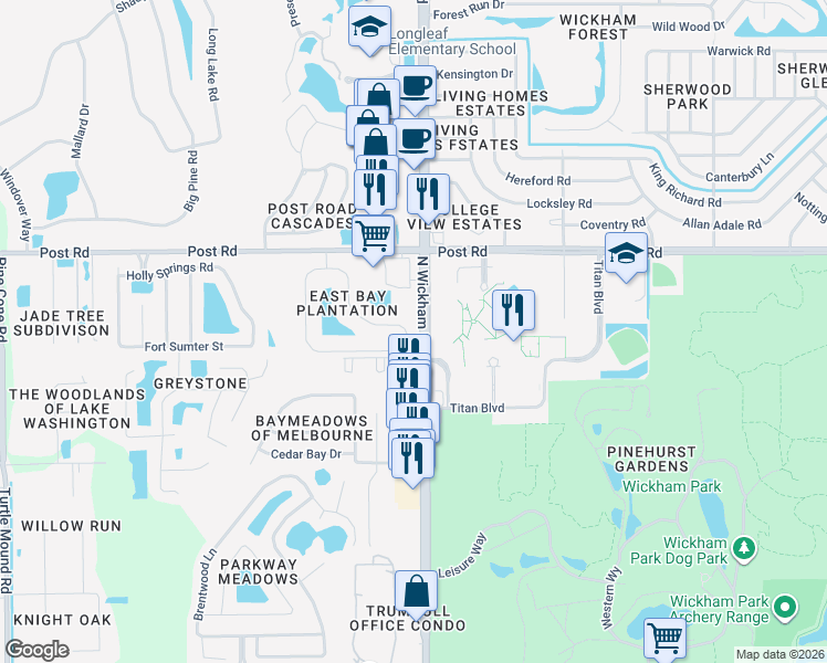 map of restaurants, bars, coffee shops, grocery stores, and more near 3908 Saint Armens Circle in Melbourne