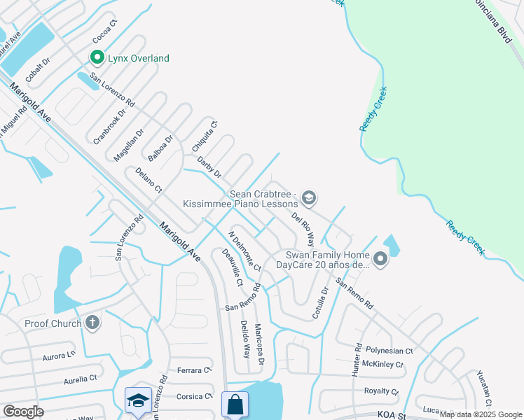 map of restaurants, bars, coffee shops, grocery stores, and more near 730 Del Ray Drive in Kissimmee