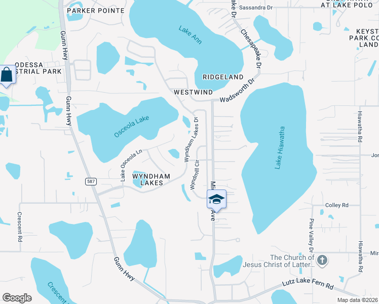 map of restaurants, bars, coffee shops, grocery stores, and more near 19805 Wyndham Lakes Drive in Odessa
