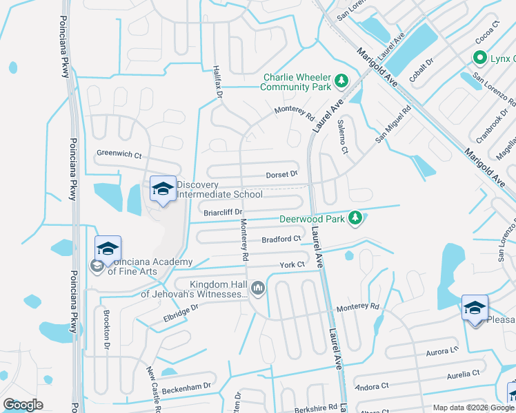 map of restaurants, bars, coffee shops, grocery stores, and more near 57 Bolton Court in Kissimmee
