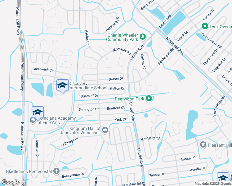 map of restaurants, bars, coffee shops, grocery stores, and more near 43 Bolton Court in Kissimmee