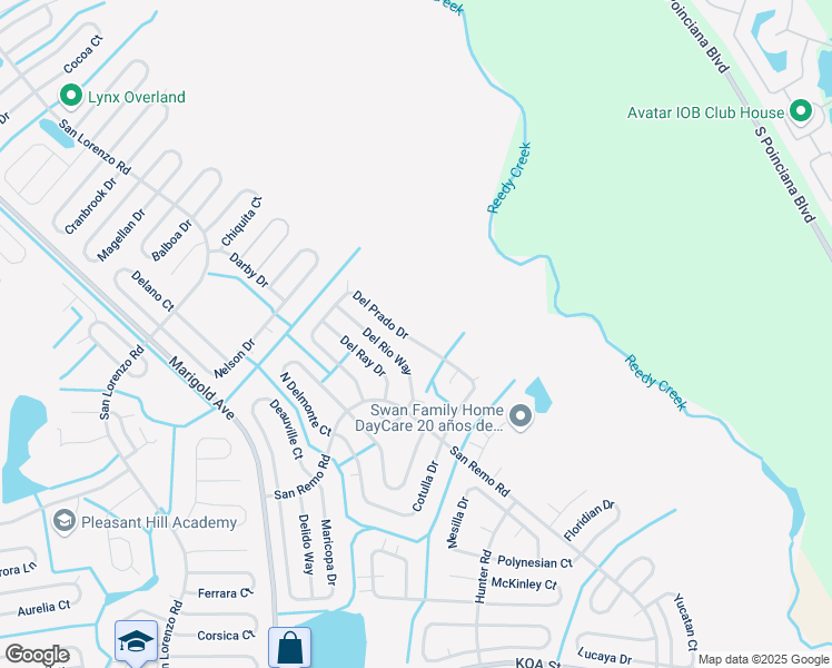 map of restaurants, bars, coffee shops, grocery stores, and more near 790 Del Prado Drive in Kissimmee