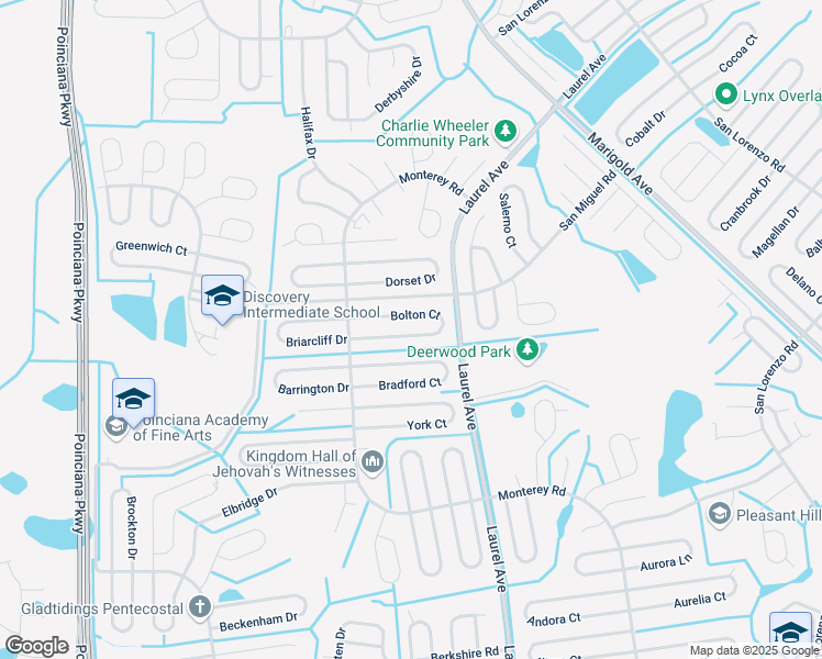 map of restaurants, bars, coffee shops, grocery stores, and more near 43 Bolton Court in Kissimmee