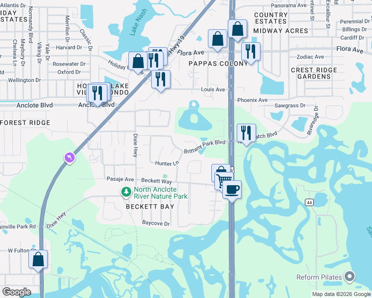 map of restaurants, bars, coffee shops, grocery stores, and more near 908 Linn Harbor Court in Tarpon Springs