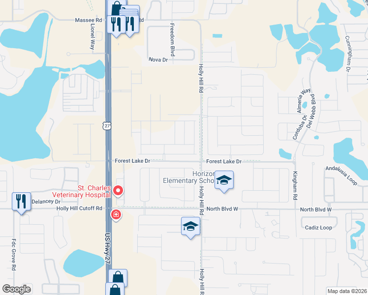 map of restaurants, bars, coffee shops, grocery stores, and more near 1100-1116 Holly Hill Road in Davenport