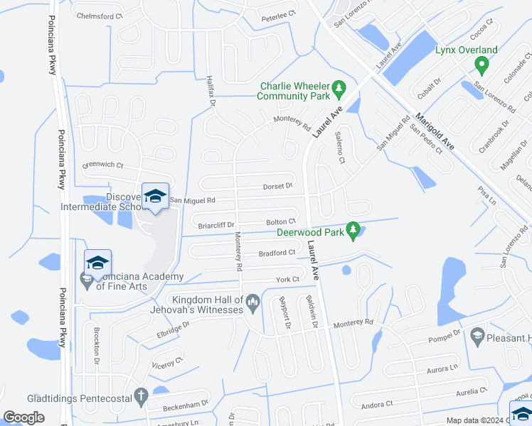 map of restaurants, bars, coffee shops, grocery stores, and more near 55 Bolton Court in Kissimmee
