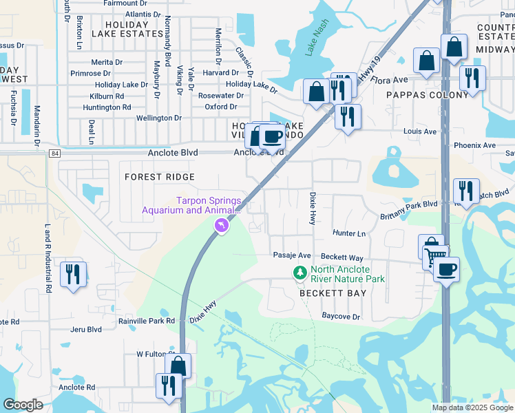 map of restaurants, bars, coffee shops, grocery stores, and more near 433 Plaza Drive in Tarpon Springs
