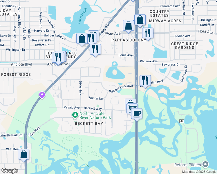 map of restaurants, bars, coffee shops, grocery stores, and more near 908 Linn Harbor Court in Tarpon Springs