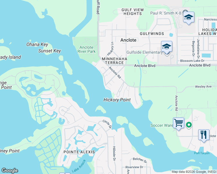 map of restaurants, bars, coffee shops, grocery stores, and more near 1275 Mickler Lane in Tarpon Springs