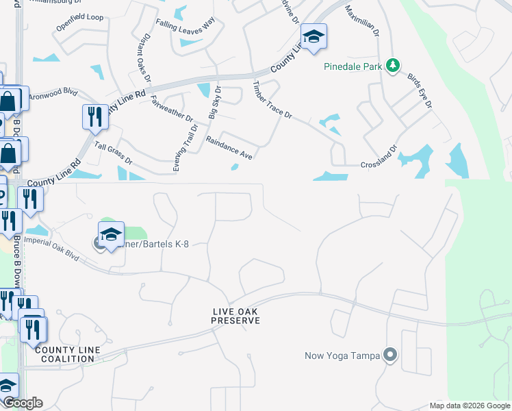 map of restaurants, bars, coffee shops, grocery stores, and more near 9443 Leatherwood Avenue in Tampa