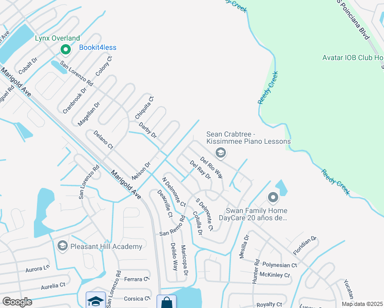 map of restaurants, bars, coffee shops, grocery stores, and more near 740 Del Rio Way in Kissimmee