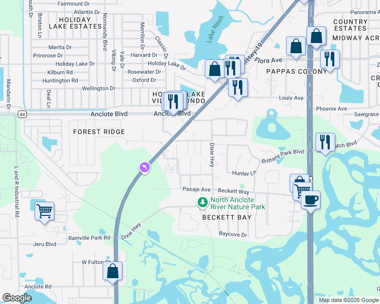 map of restaurants, bars, coffee shops, grocery stores, and more near 1800 Wilmar Avenue in Tarpon Springs