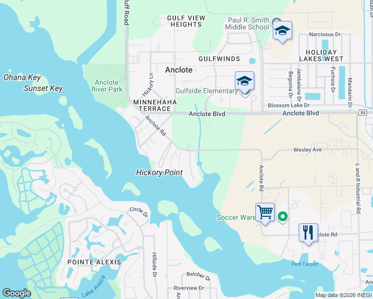 map of restaurants, bars, coffee shops, grocery stores, and more near 1130 Calahoosahatchee Street in Tarpon Springs