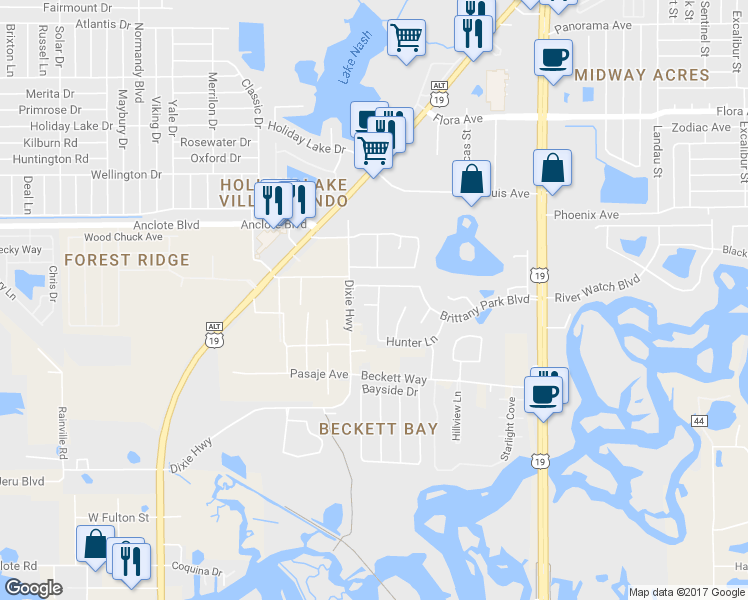 map of restaurants, bars, coffee shops, grocery stores, and more near 861 Briar Oak Court in Tarpon Springs