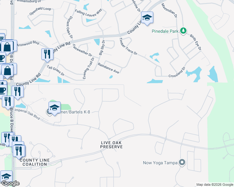 map of restaurants, bars, coffee shops, grocery stores, and more near 9443 Leatherwood Avenue in Tampa