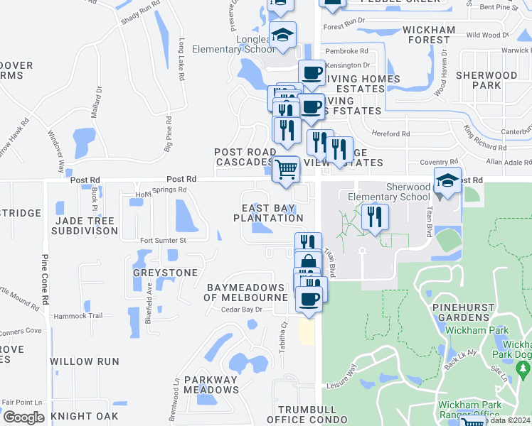 map of restaurants, bars, coffee shops, grocery stores, and more near 3957 Saint Armens Circle in Melbourne