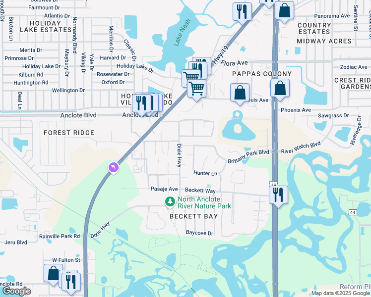 map of restaurants, bars, coffee shops, grocery stores, and more near 861 Briar Oak Court in Tarpon Springs