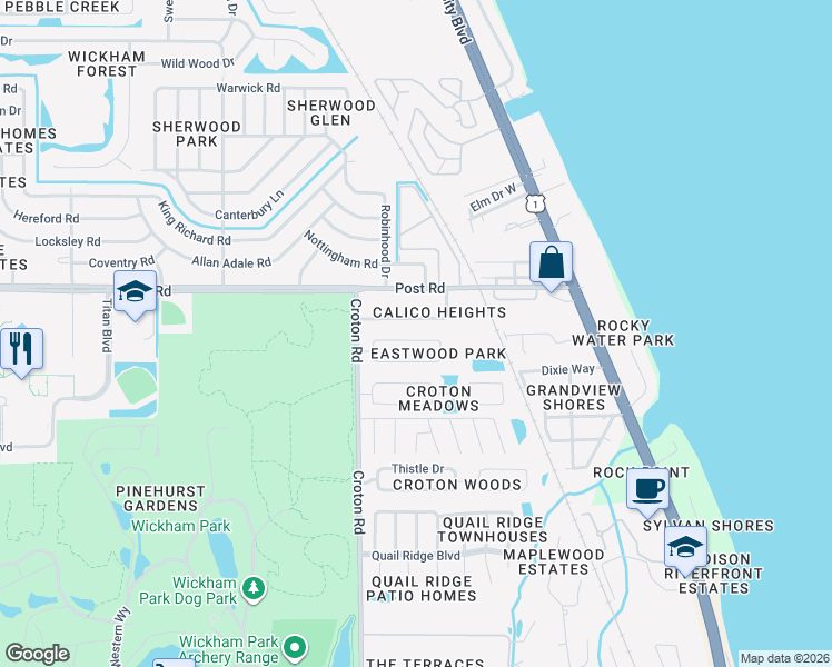 map of restaurants, bars, coffee shops, grocery stores, and more near 1947 Slone Boulevard in Melbourne